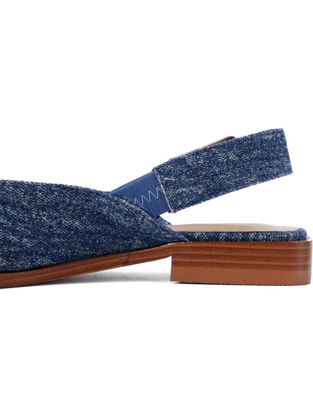 Women's Denim Blue Closed Pointed Toe Slip On Style Office Wear Flat Mules Shoes - Picture 6 of 6